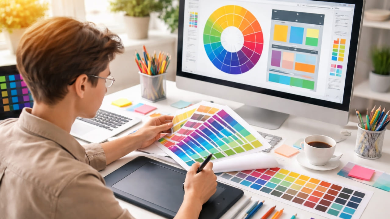 Graphic designer working on color palette