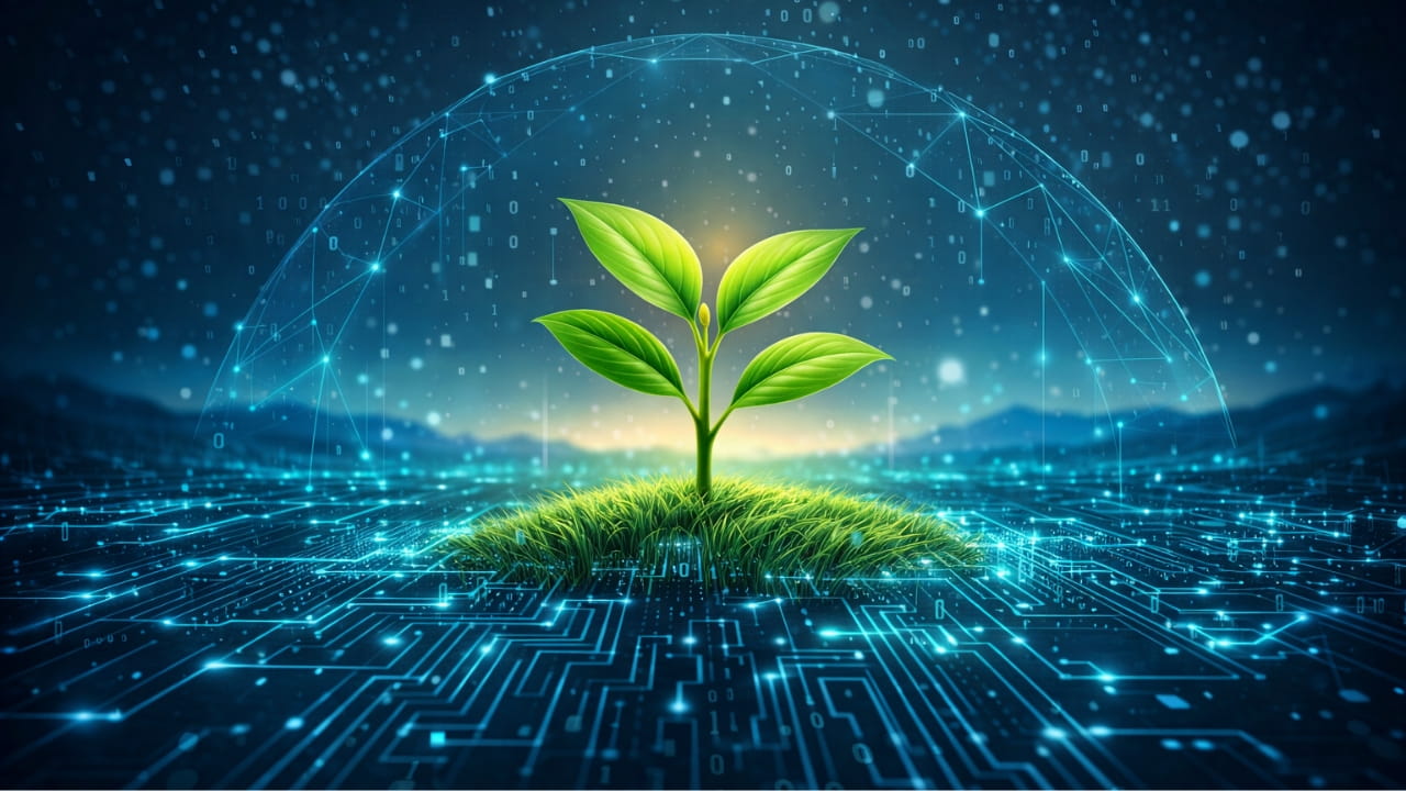 Green technology growing from digital landscape
